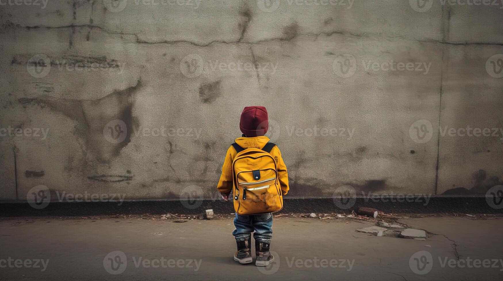 Pupil walking home or to school with backpack. Generated AI. photo