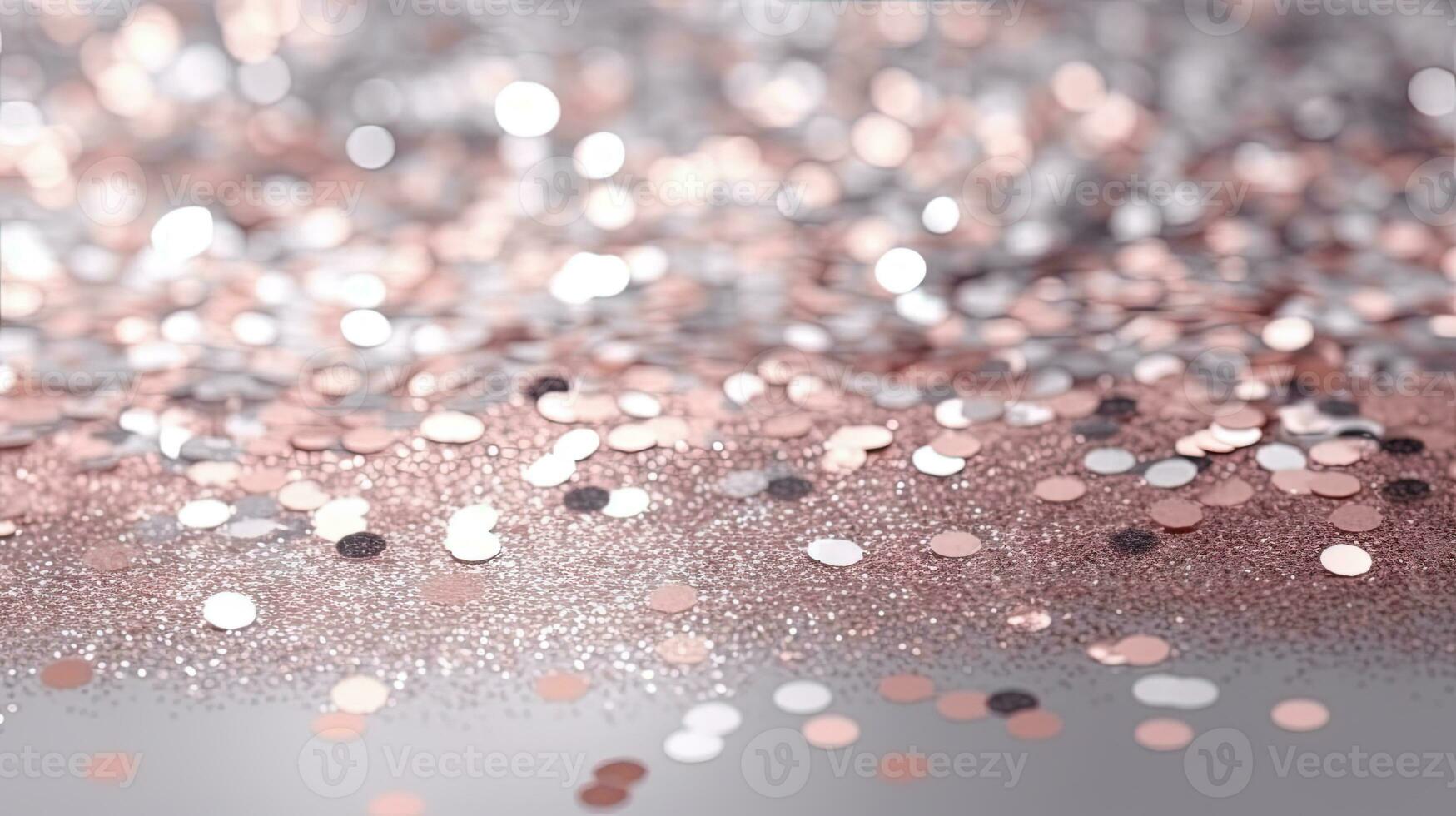 Abstract shiny background with pink glitter. Scattered confetti sparkles with light rose pastel color. Generated AI. photo