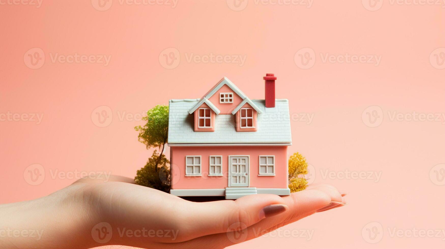AI Generative a hand holding a house for sale , real estate concept , photo