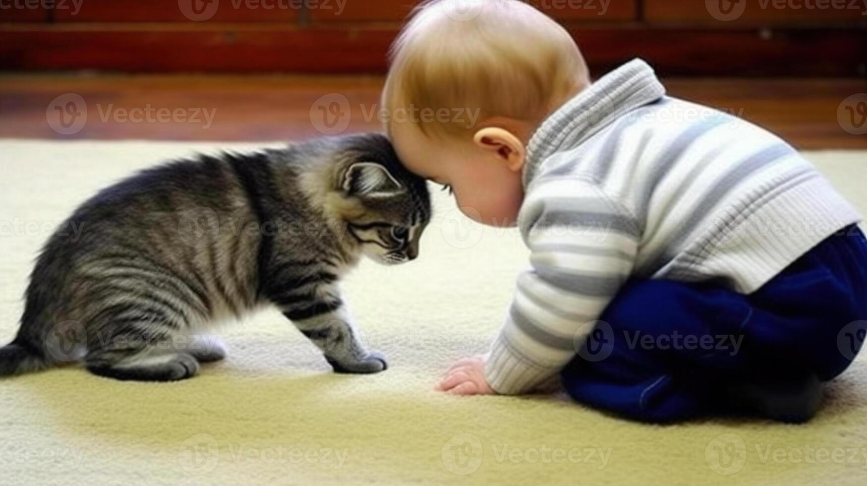 Tender cat cuddling. Cute delicate kitten. . photo