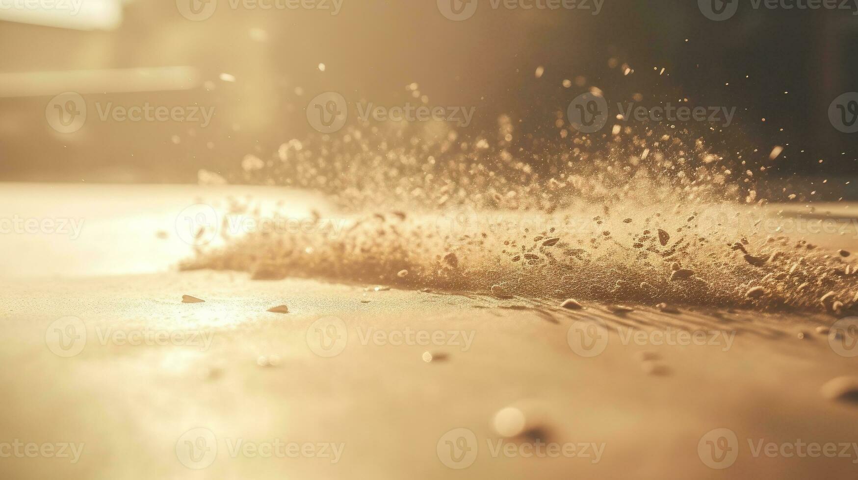 Dust particles sprayed by the wind. Sand on the ground or dust on the floor. Generative AI. photo