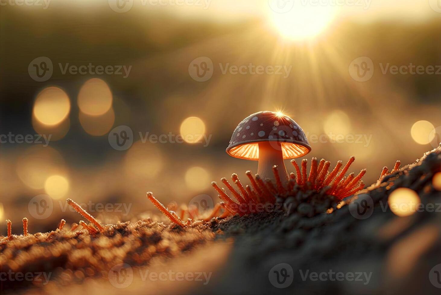 Mystery mushroom on the bump. Fairytale background with mystic mushroom. . photo