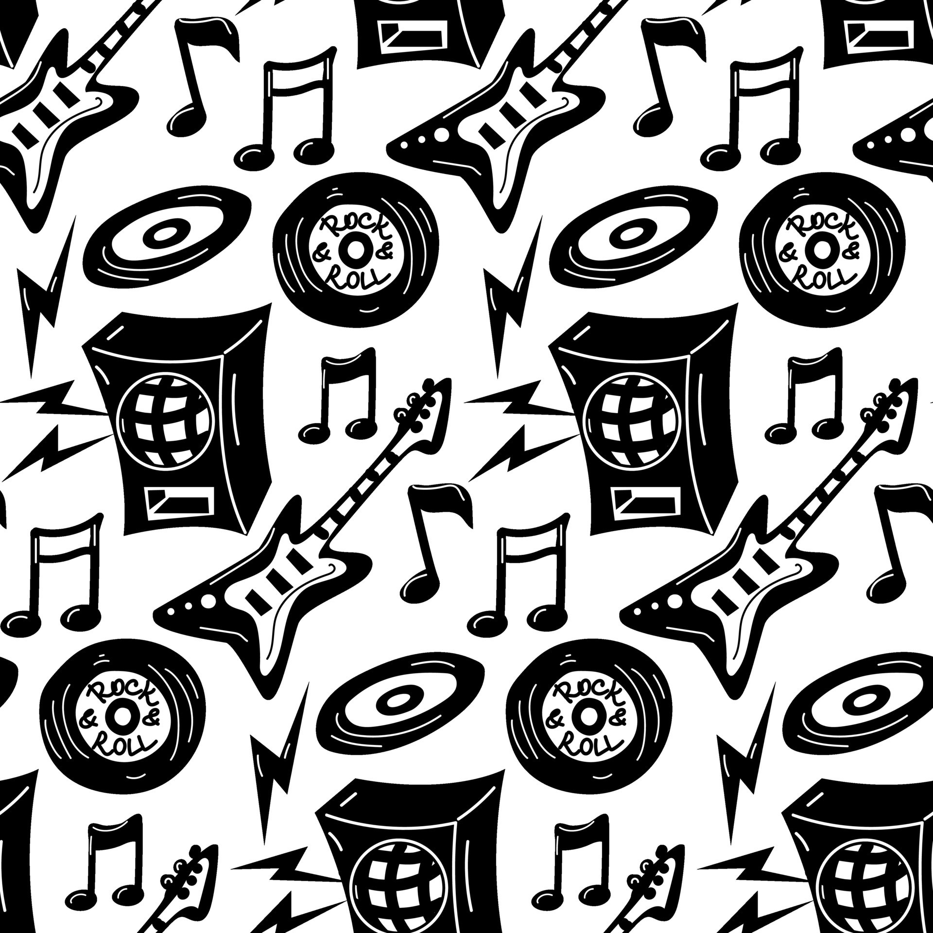 A Pattern With Elements Of Punk Rock Music Seamless On A White 