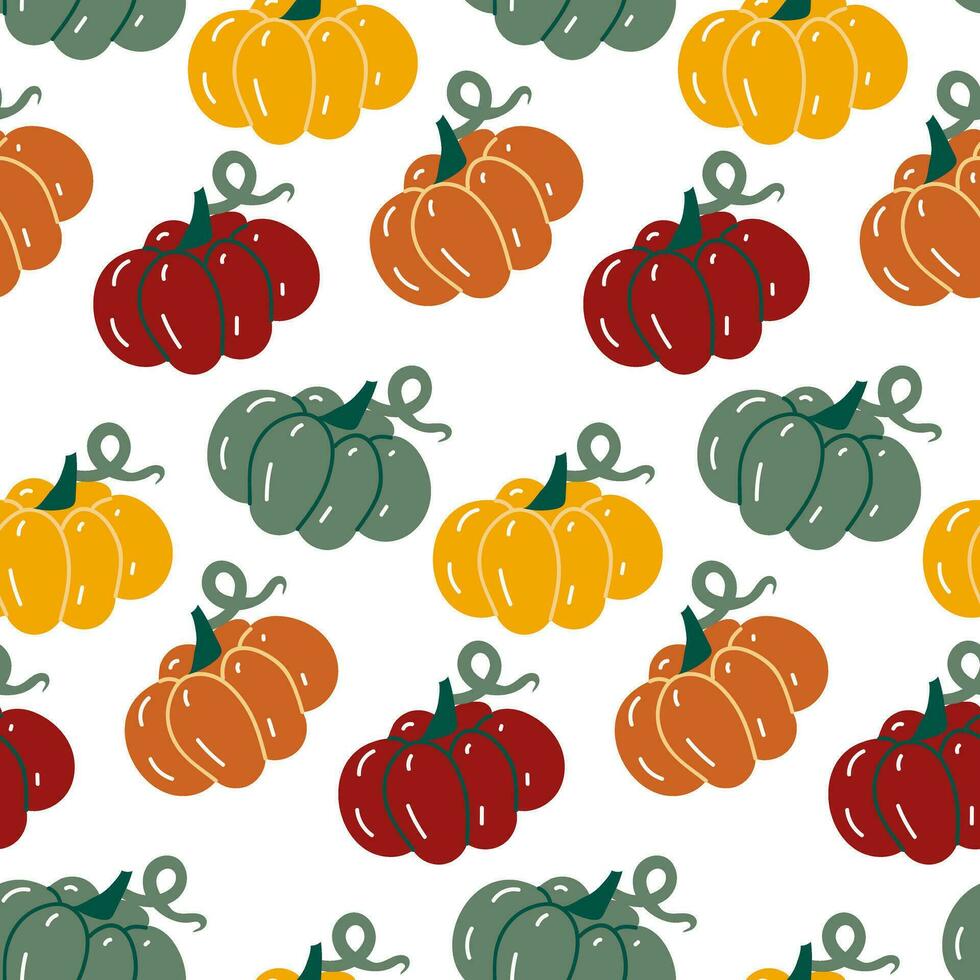 sin costura modelo de vistoso calabazas en retro estilo en un blanco antecedentes. plano estilo. vector ilustración. linda sencillo otoño embalaje para acción de gracias y Víspera de Todos los Santos