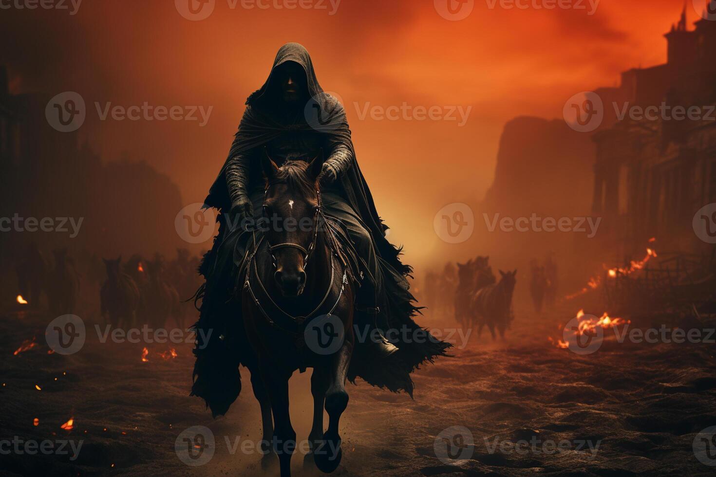 soldier on horse in battle ground with hidden face , Ashura day concept photo
