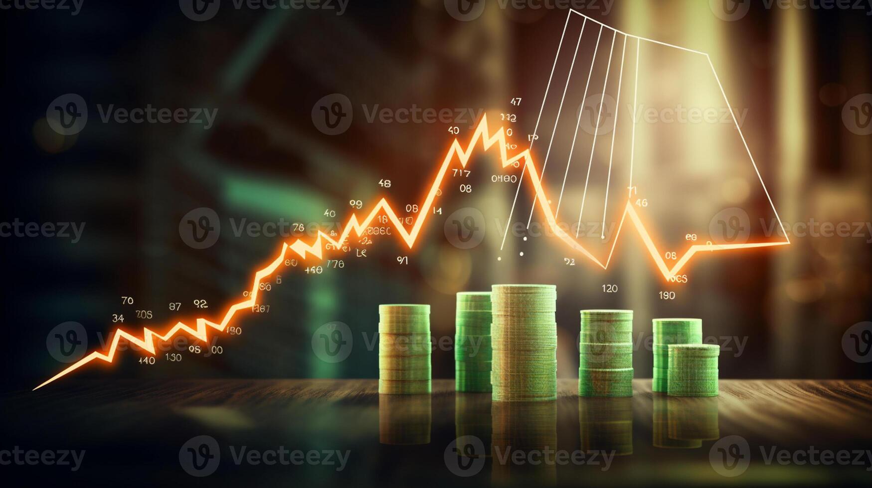 Growth dollar business success arrow sign on economy, profit background, graph, chart concept and inflation photo