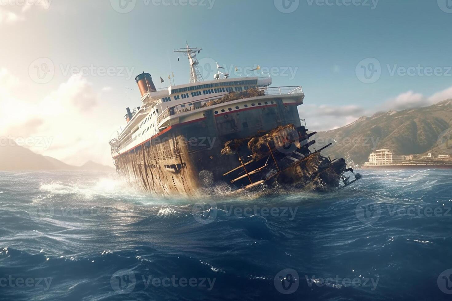 a heavy Cruise ship drown into the sea photo