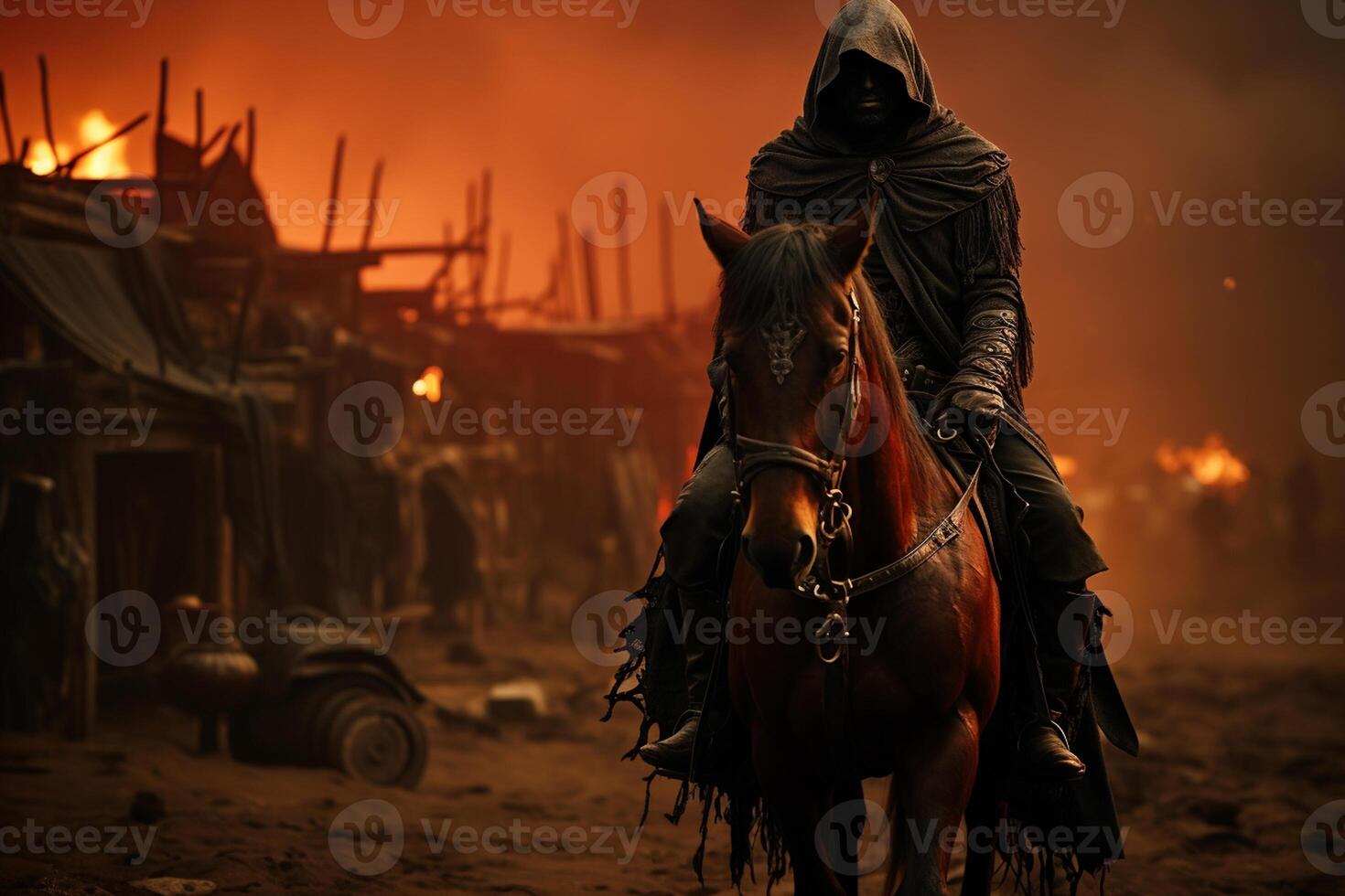 soldier on horse in battle ground with hidden face , Ashura day concept photo