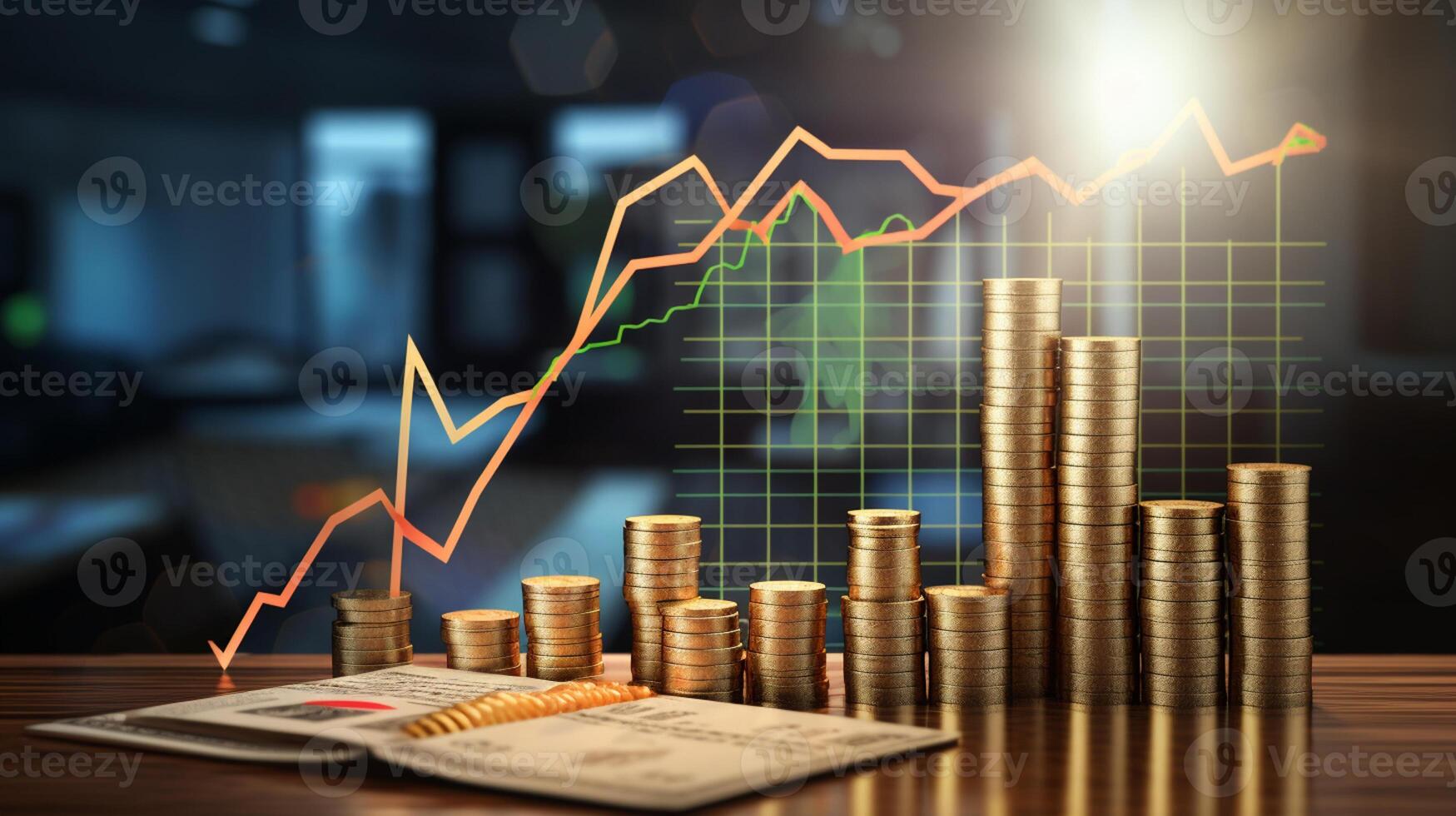 Growth dollar business success arrow sign on economy, profit background, graph, chart concept and inflation photo