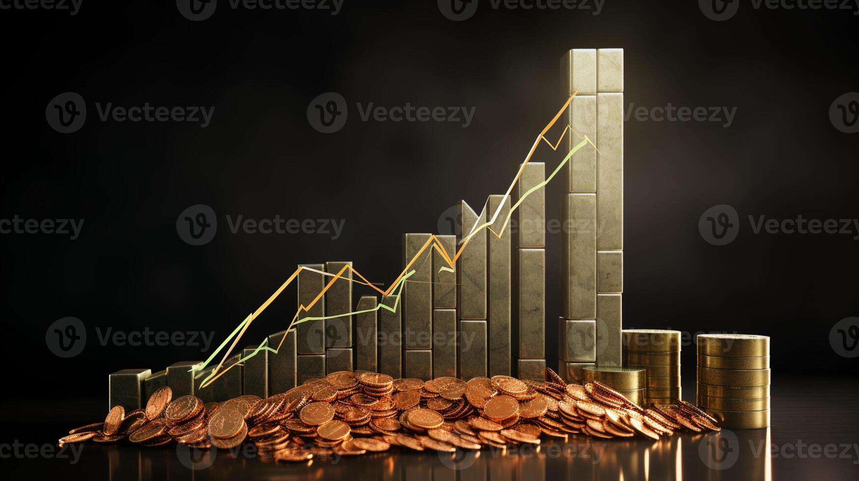 Growth dollar business success arrow sign on economy, profit background, graph, chart concept and inflation photo