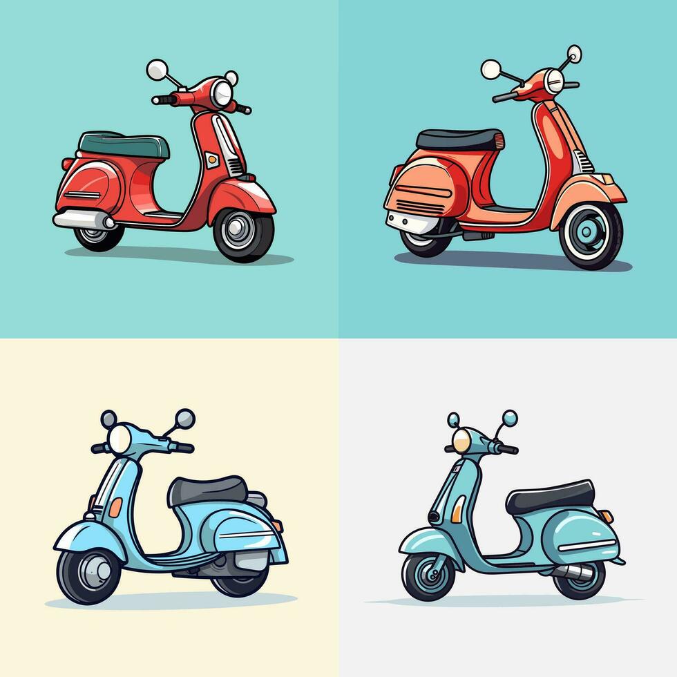 scooter dibujos animados icono logo ilustración motocicleta vehículo icono mascota dibujos animados kawaii dibujo Arte vector