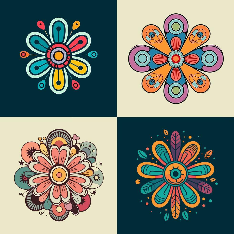 70s retro flowers retro groovy naive flowers chamomile daisy chrysanthemum vector