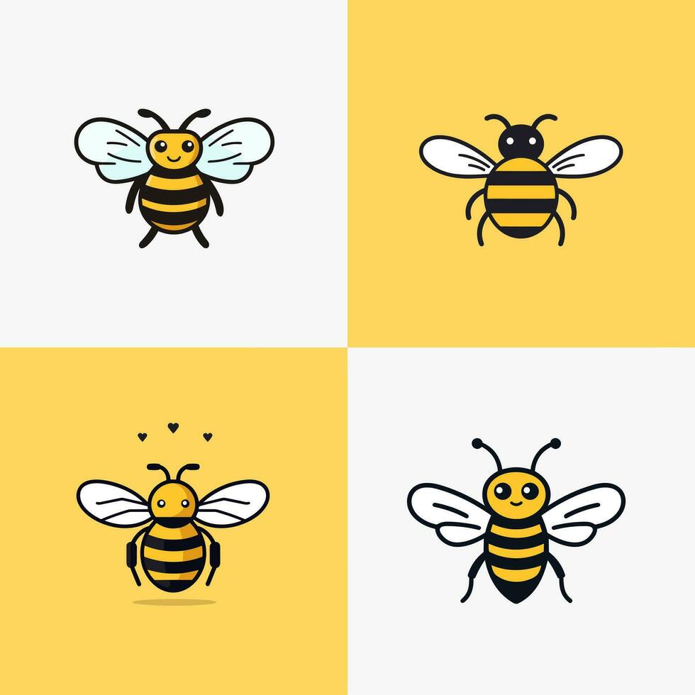 Cute bee cartoon icon logo illustration character mascot cartoon kawaii drawing art vector