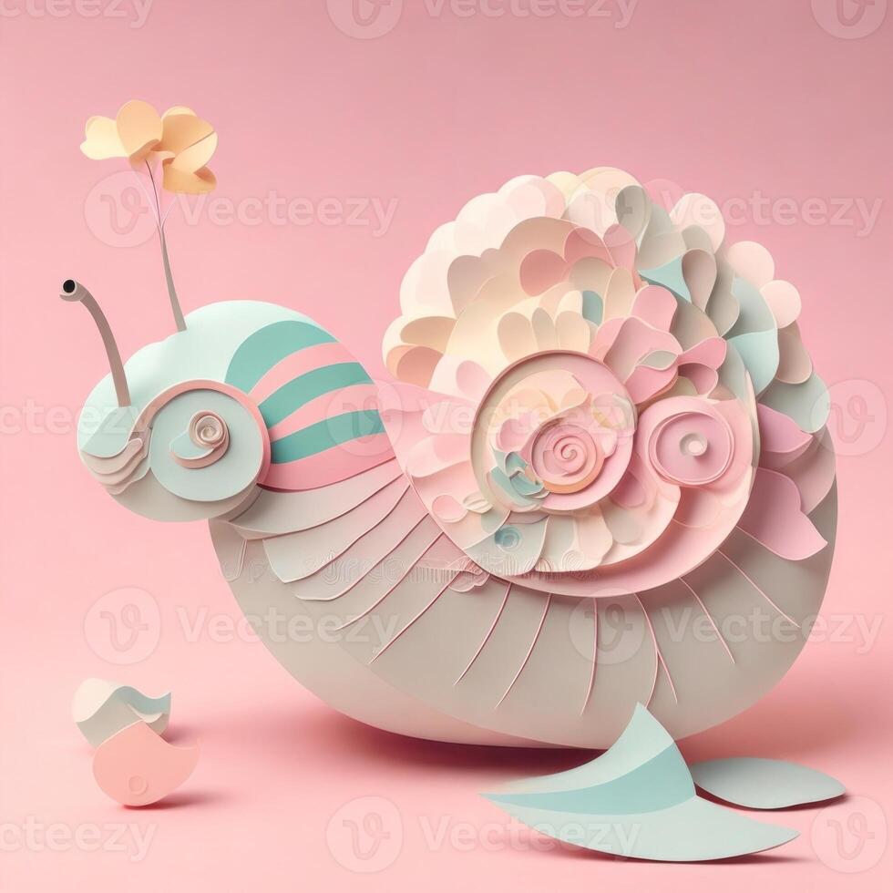 snail, paper art style illustration.Generative AI photo