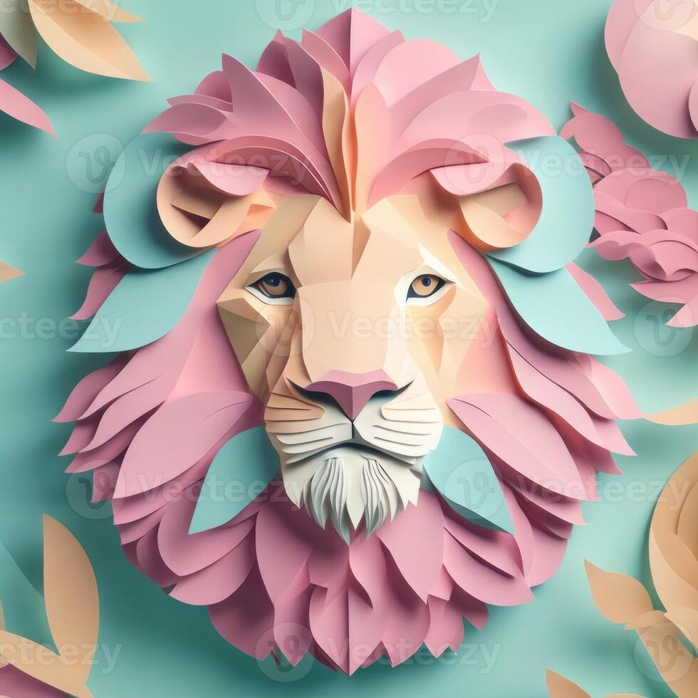 lion, paper art style illustration.Generative AI photo