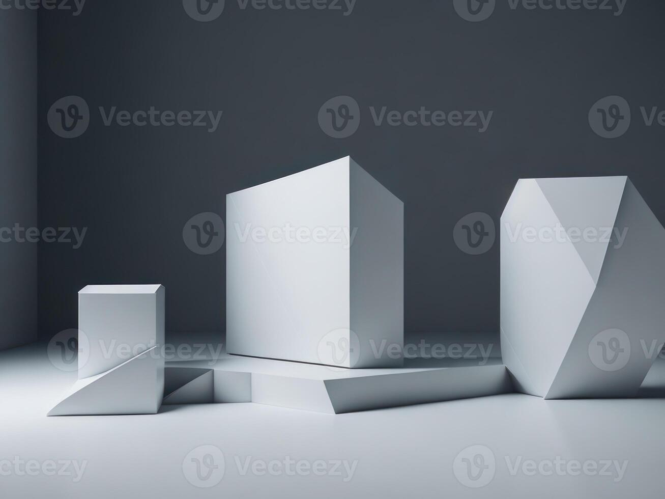 blank Geometric shapes podium for product display. photo