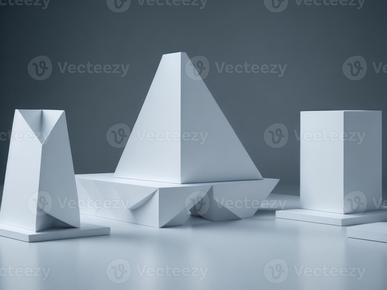 blank Geometric shapes podium for product display. photo