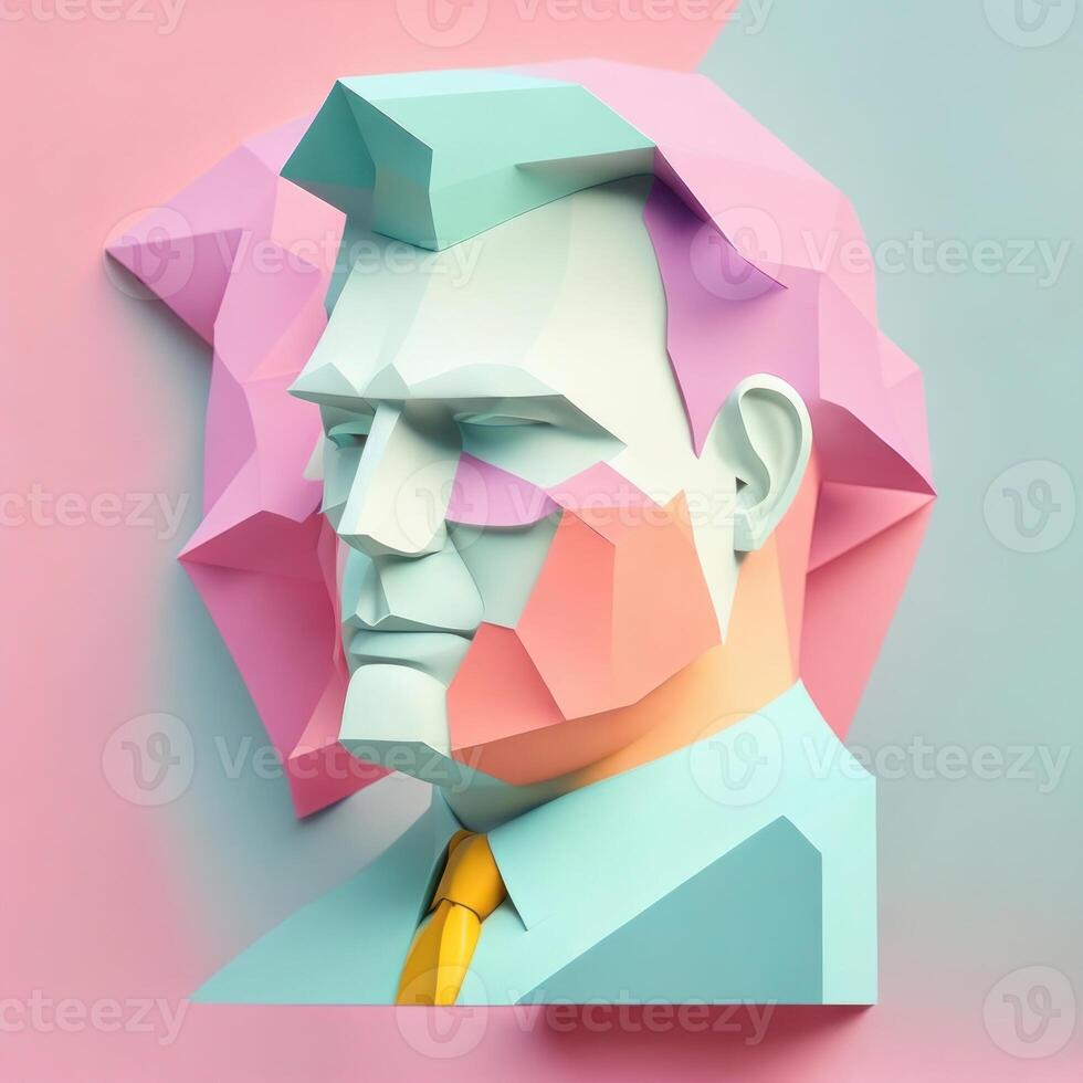 businessman head, paper art style illustration, pastel color theme. photo