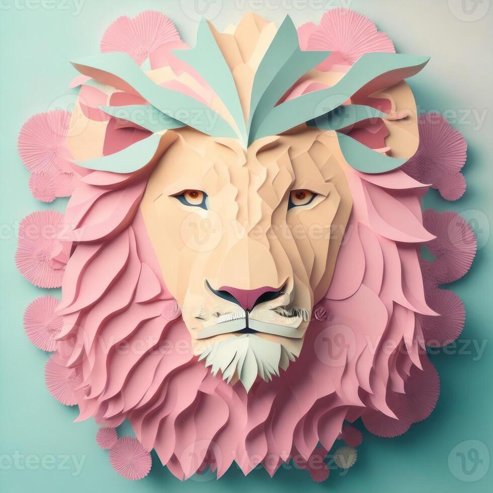 lion, paper art style illustration.Generative AI photo