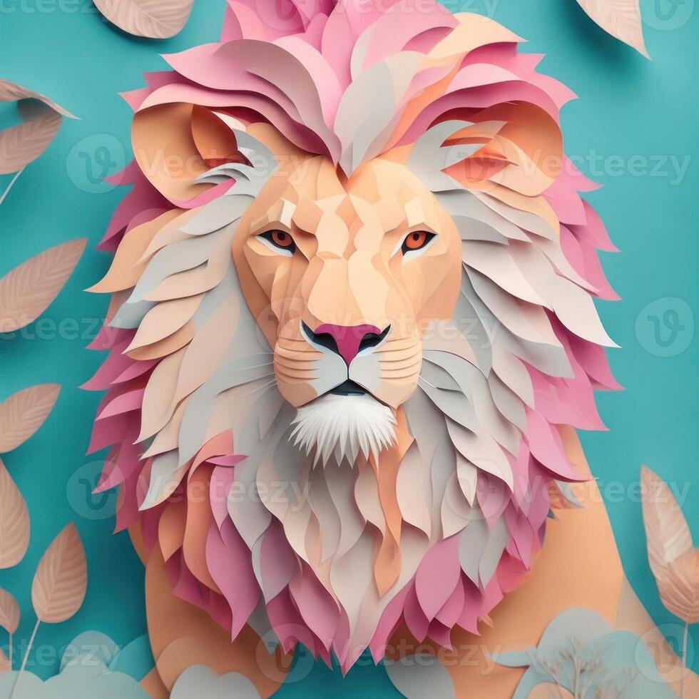 lion, paper art style illustration.Generative AI photo