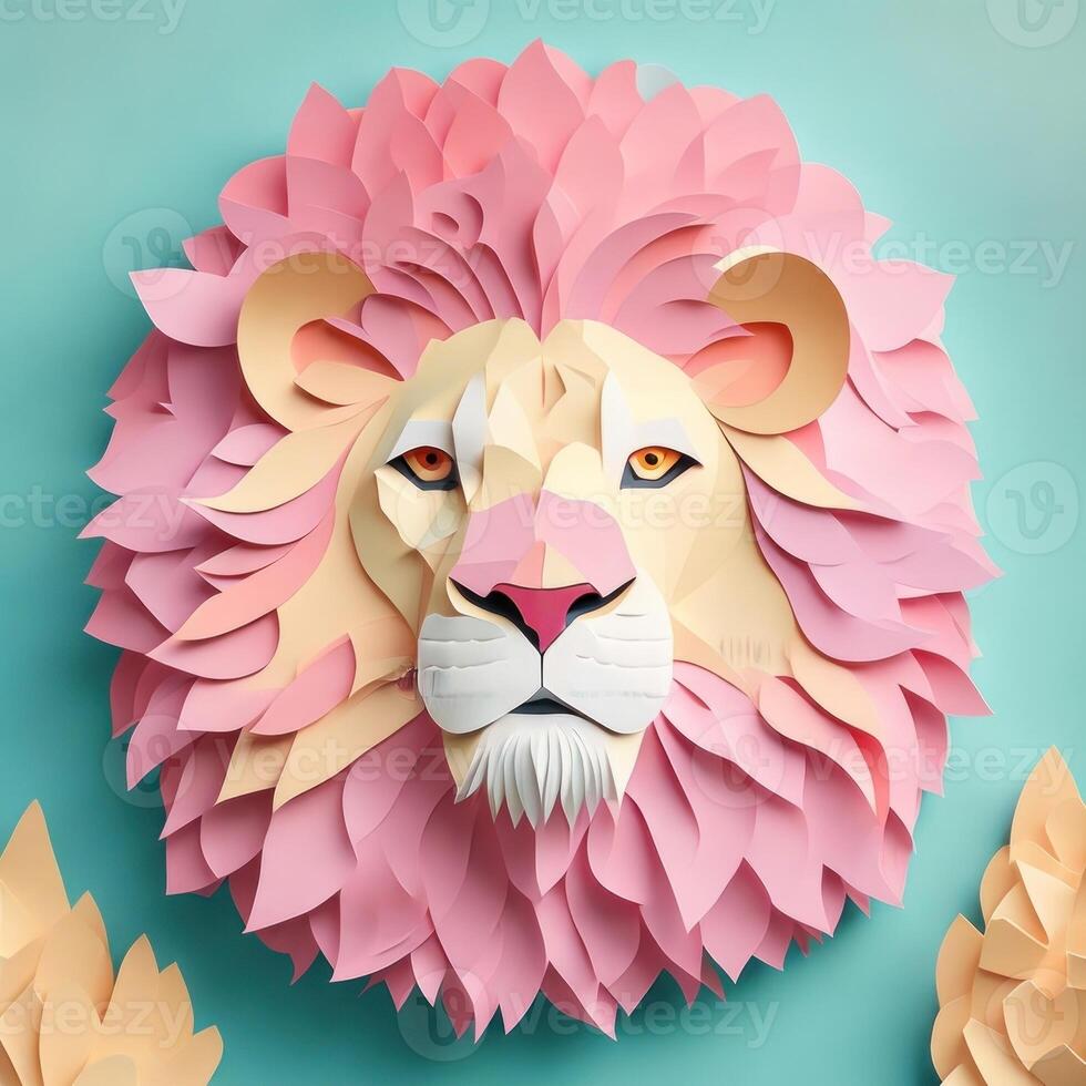 lion, paper art style illustration.Generative AI photo