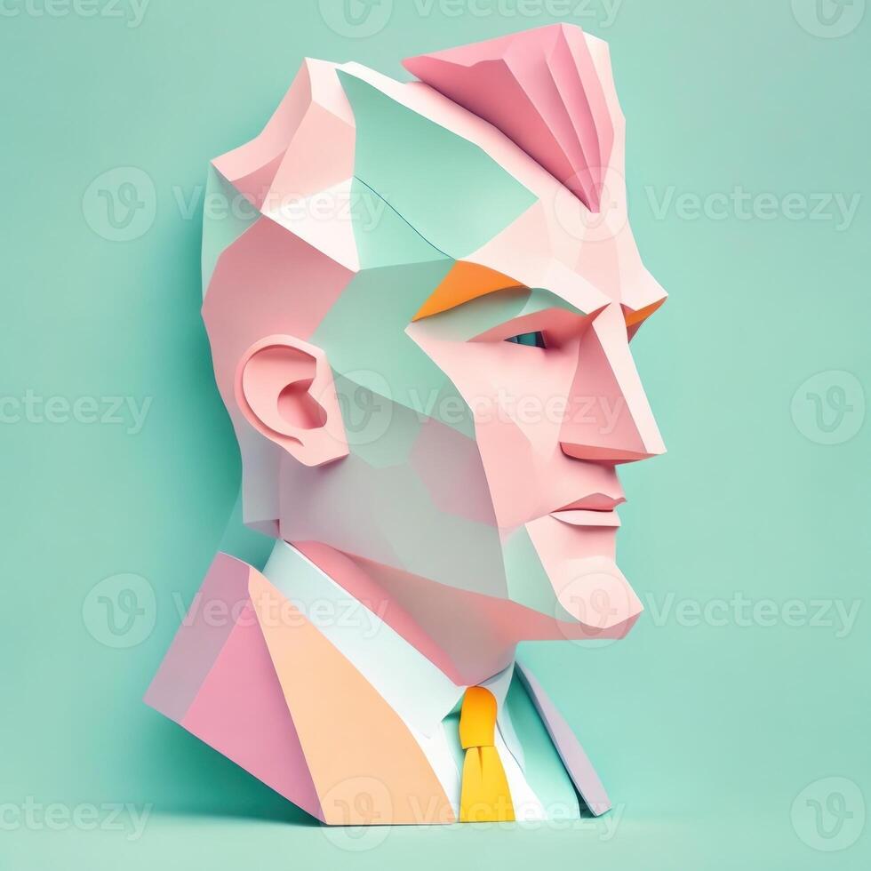 businessman head, paper art style illustration, pastel color theme. photo