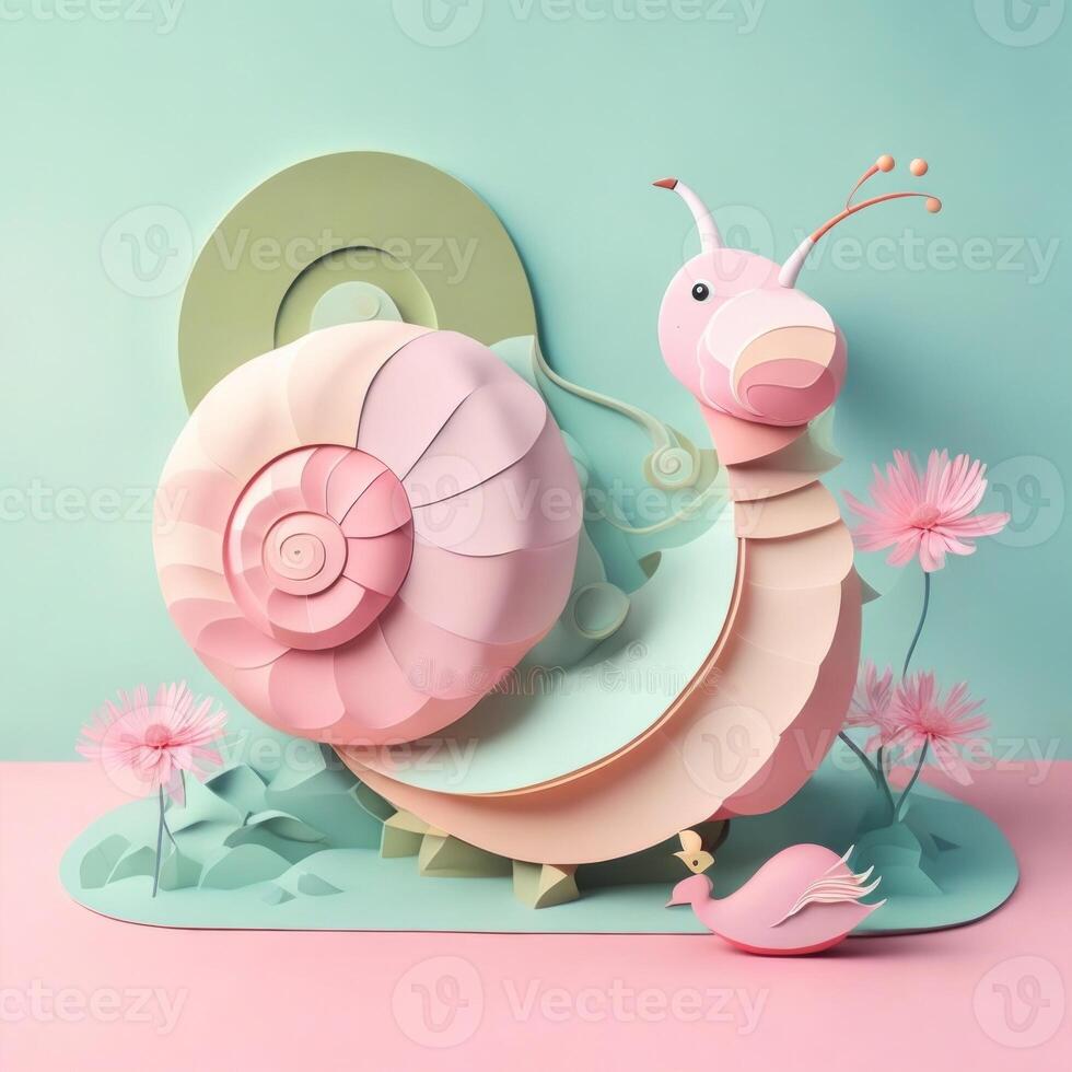 snail, paper art style illustration. photo