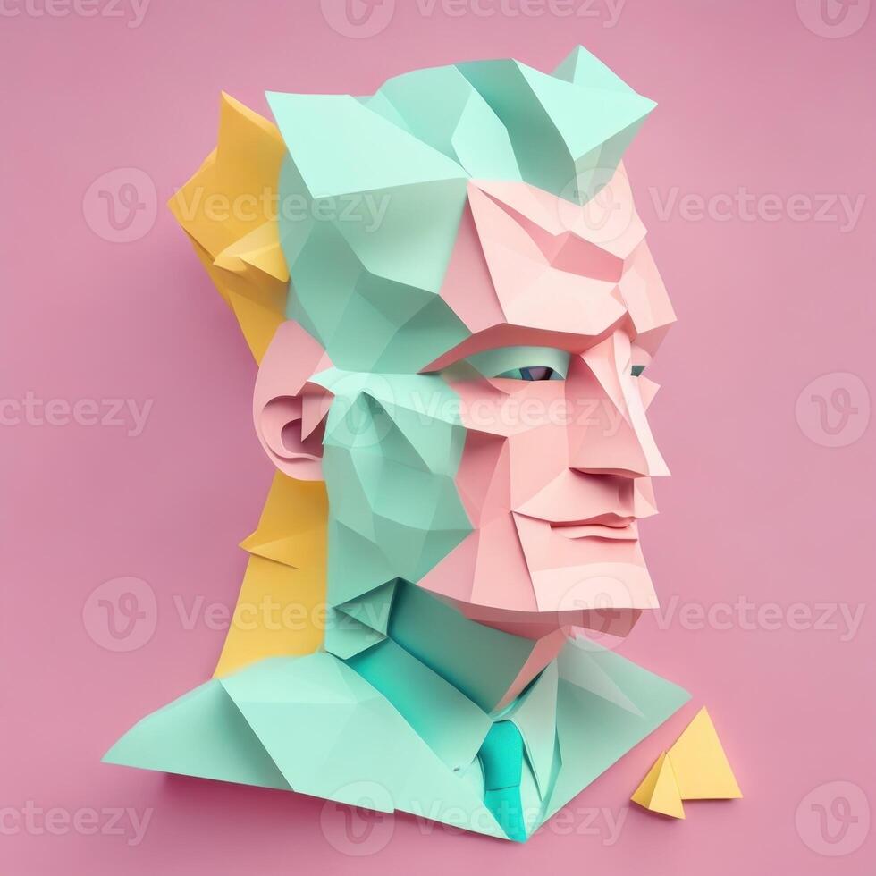 businessman head, paper art style illustration, pastel color theme. photo