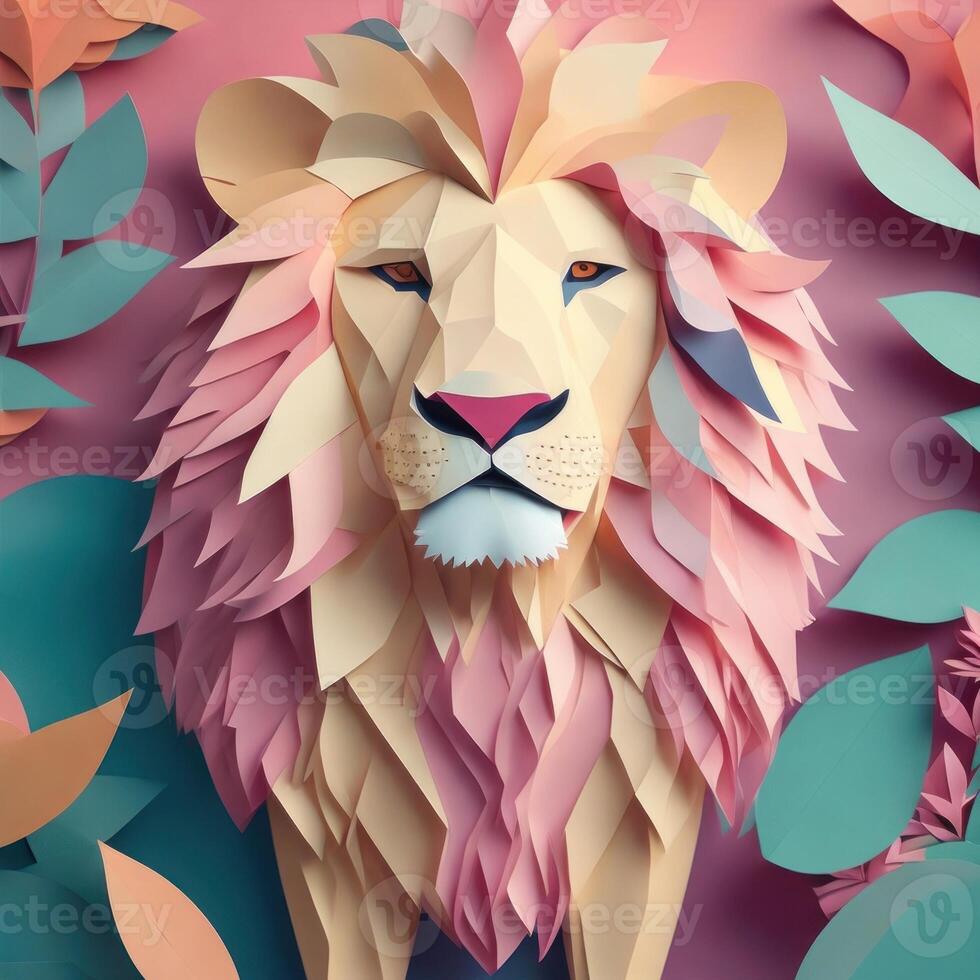 lion, paper art style illustration.Generative AI photo