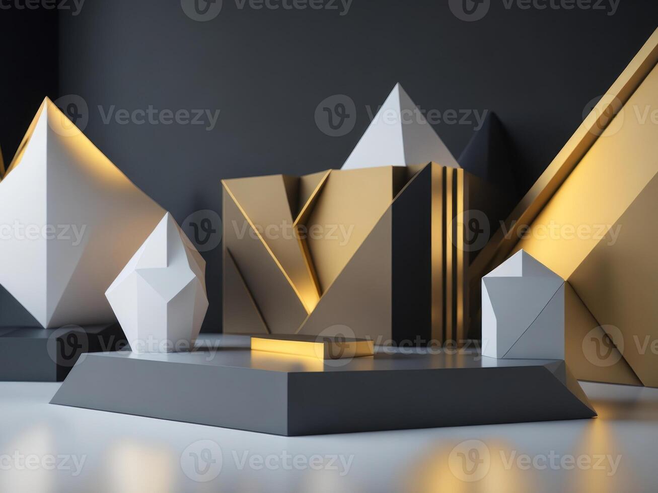 blank Geometric shapes podium for product display. photo