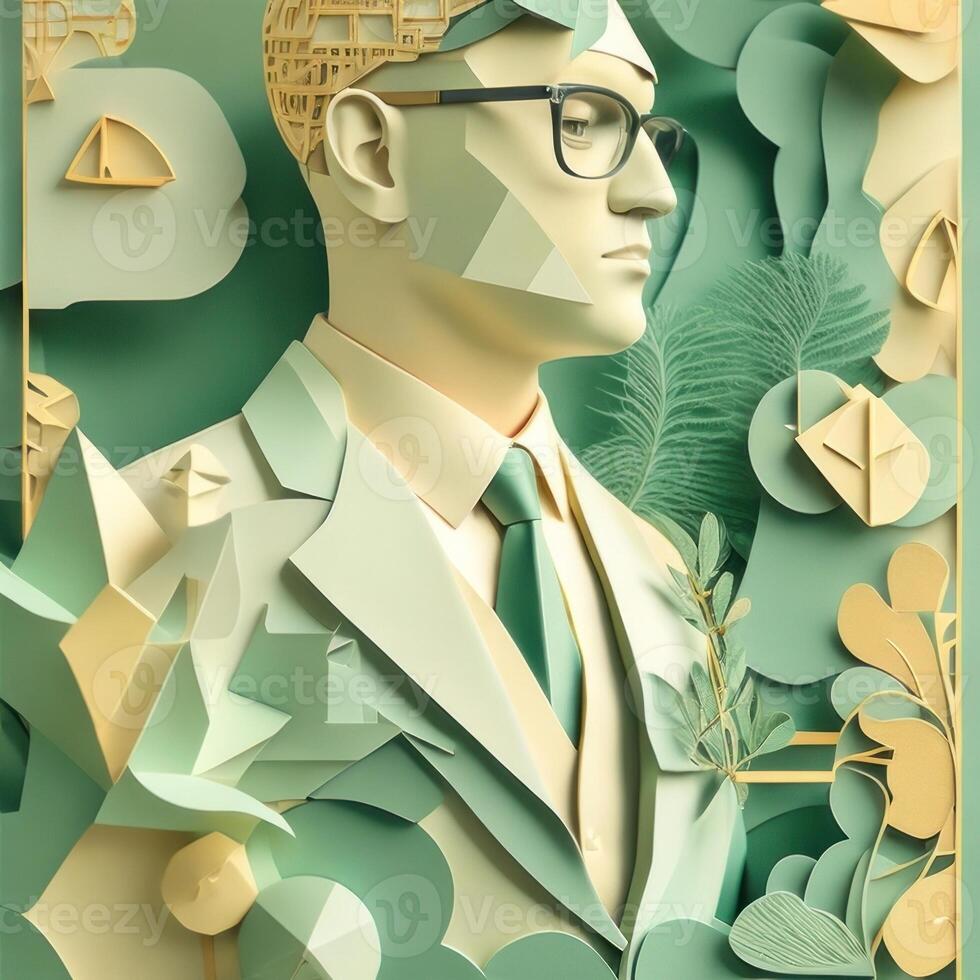 business hand shaking, paper art style illustration, pastel color theme. photo