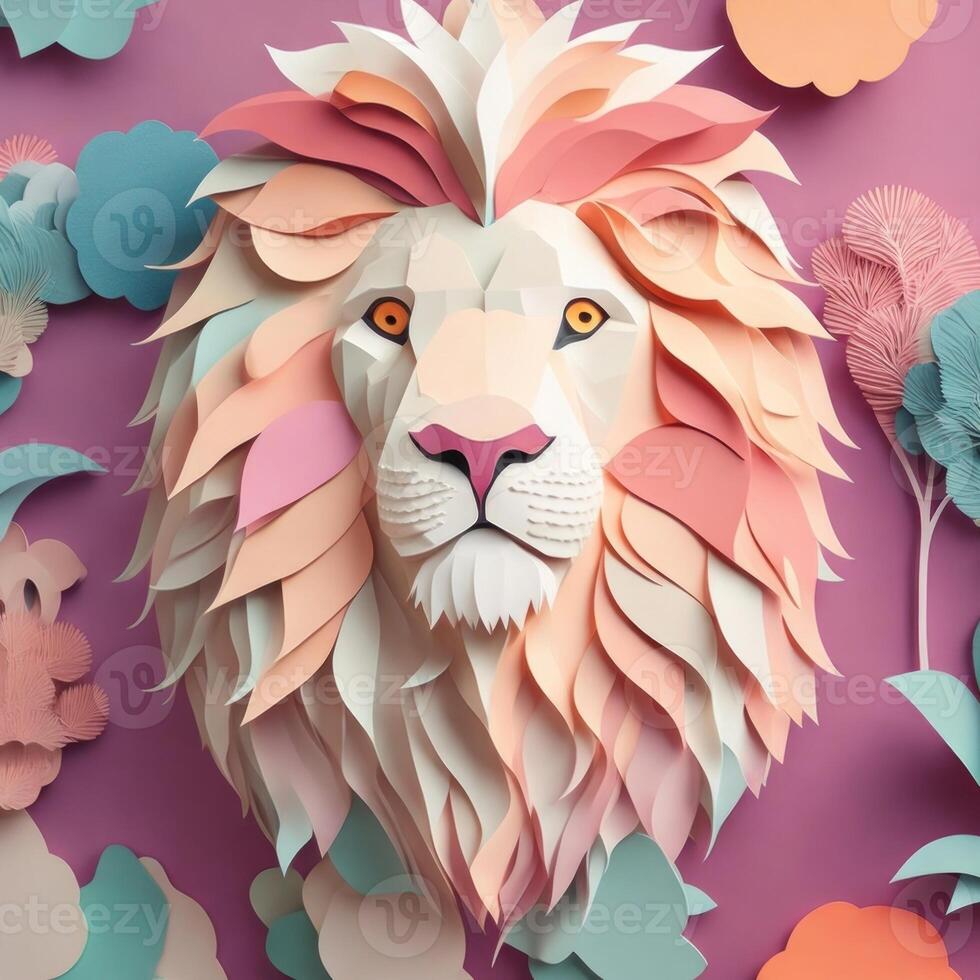 lion, paper art style illustration. photo