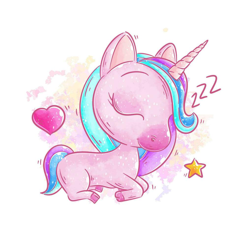 Cute unicorn is sleeping cartoon vector