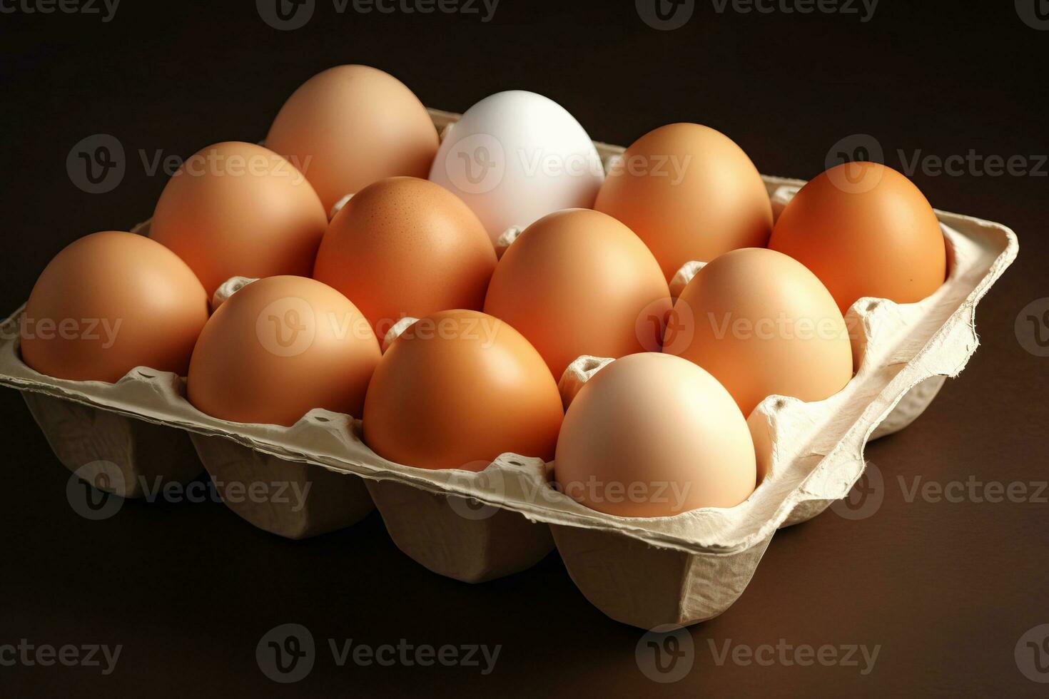 Chicken eggs in a cardboard container photo