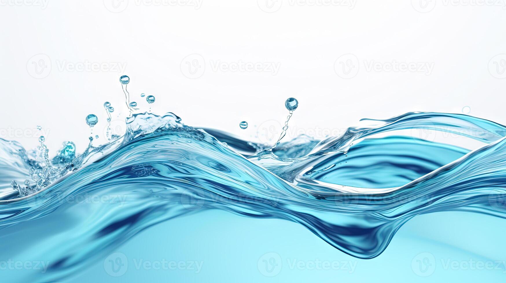 Blue water splash on white background. Liquid drips scattered. Generated AI. photo