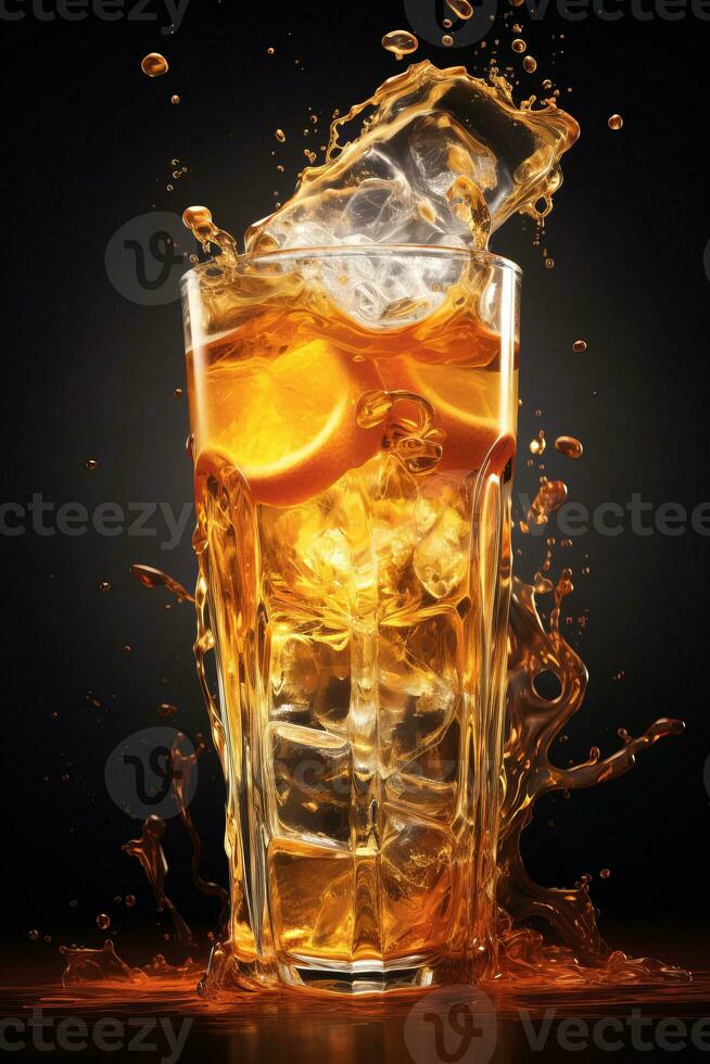 Beer with ice, a cold drink in a tall glass photo