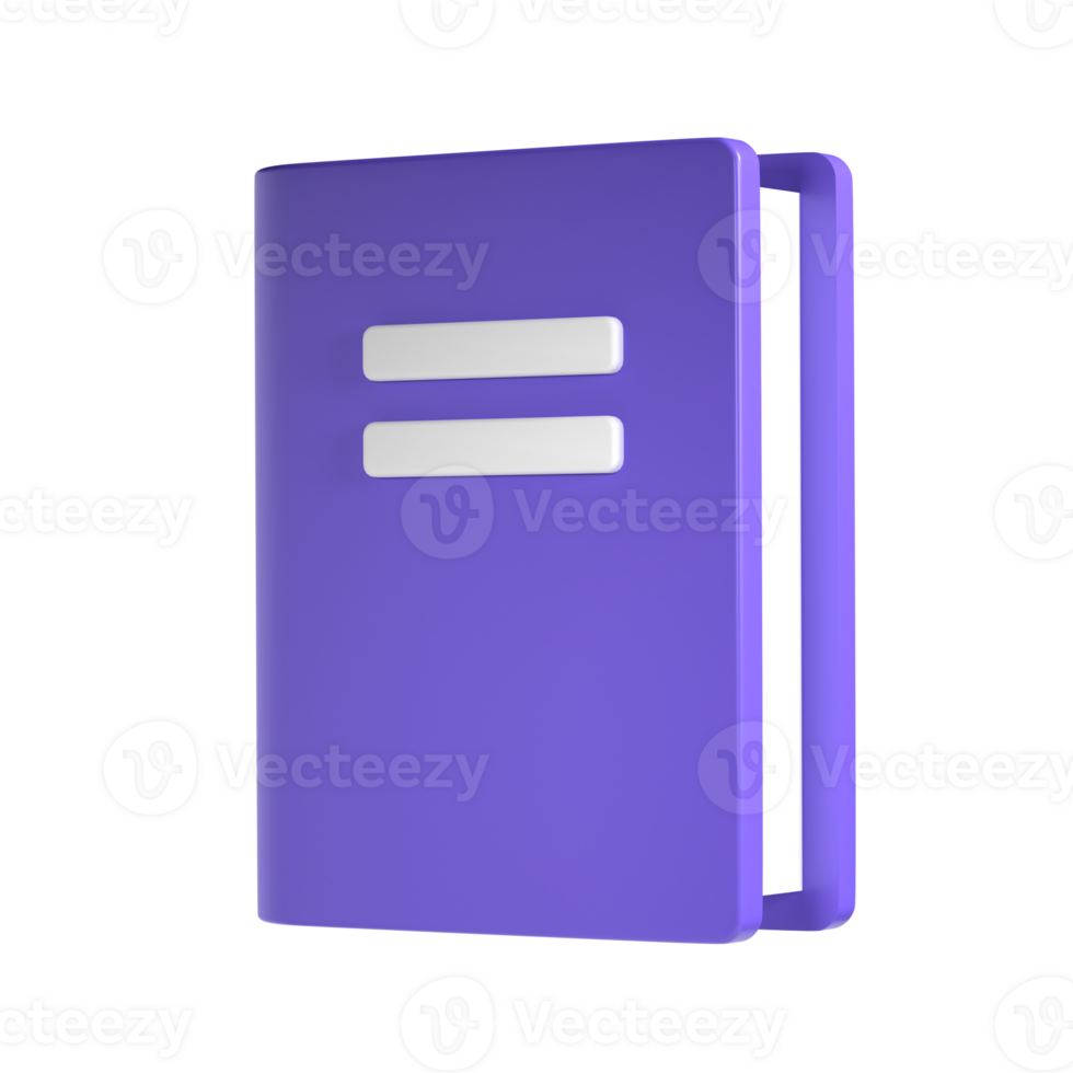 3d violet cute empty notepad book stationery for school isolated transparent png. Simple render illustration. Design element for posters, banners, calendar and greeting card png