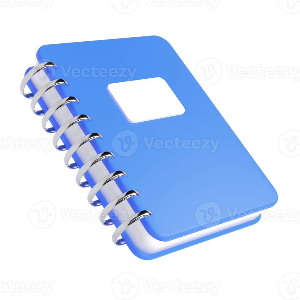 3d blue cute empty notepad book stationery for school isolated transparent png. Simple render illustration. Design element for posters, banners, calendar and greeting card png