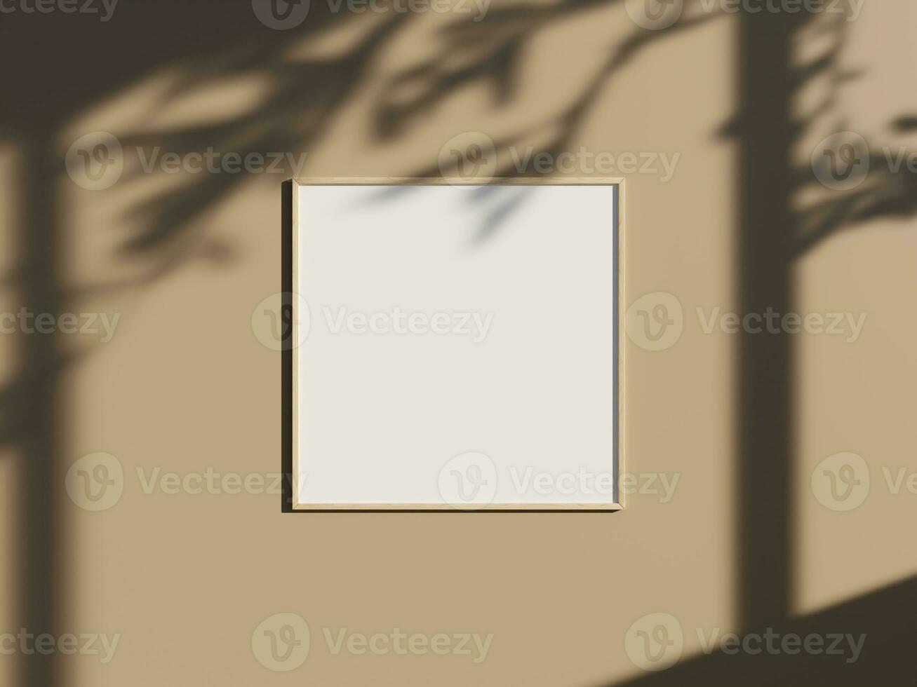 Minimal picture poster frame mockup on the wall with window shadow and leaves photo