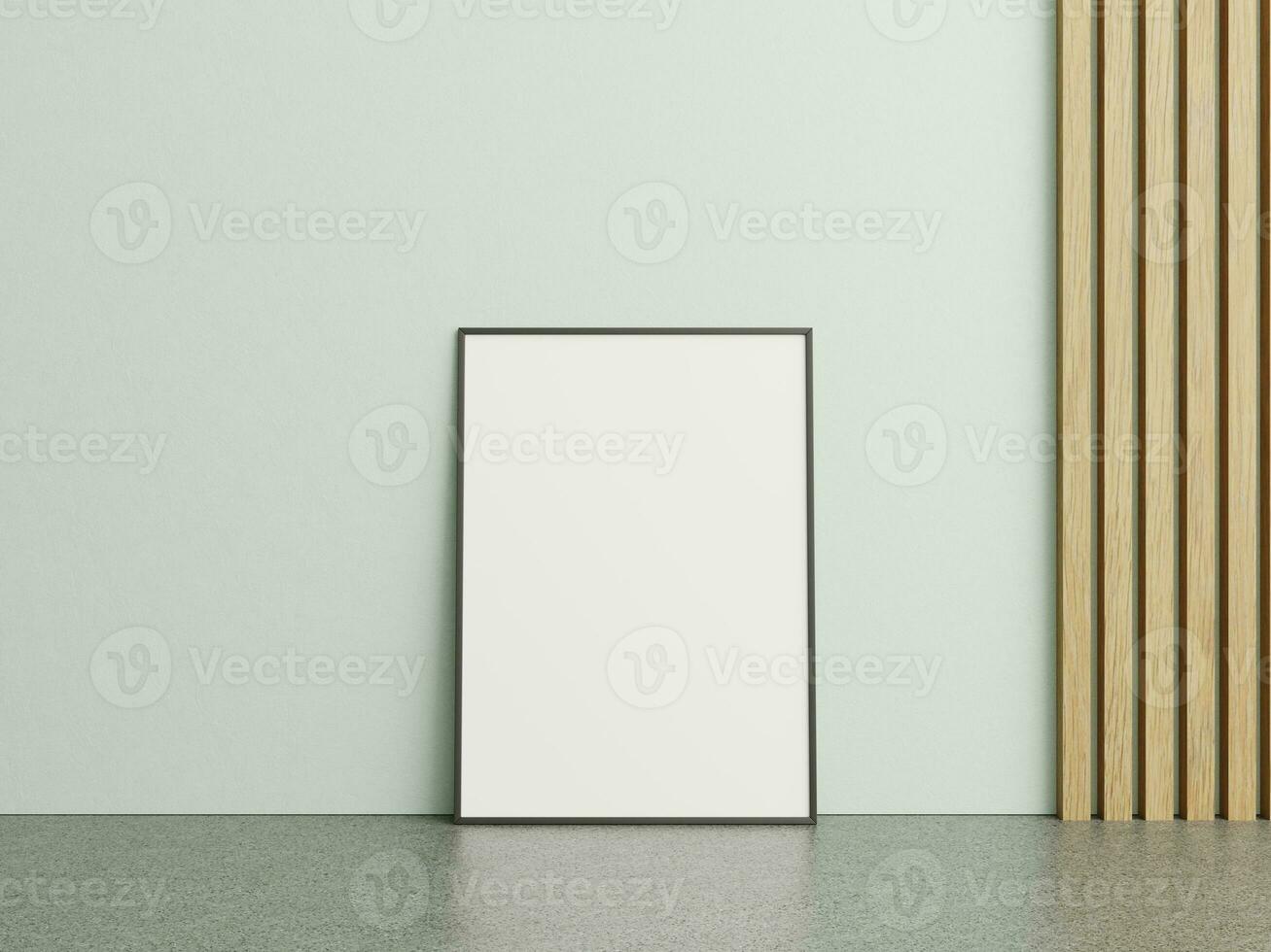 Frame mockup on marble floor with white wall photo