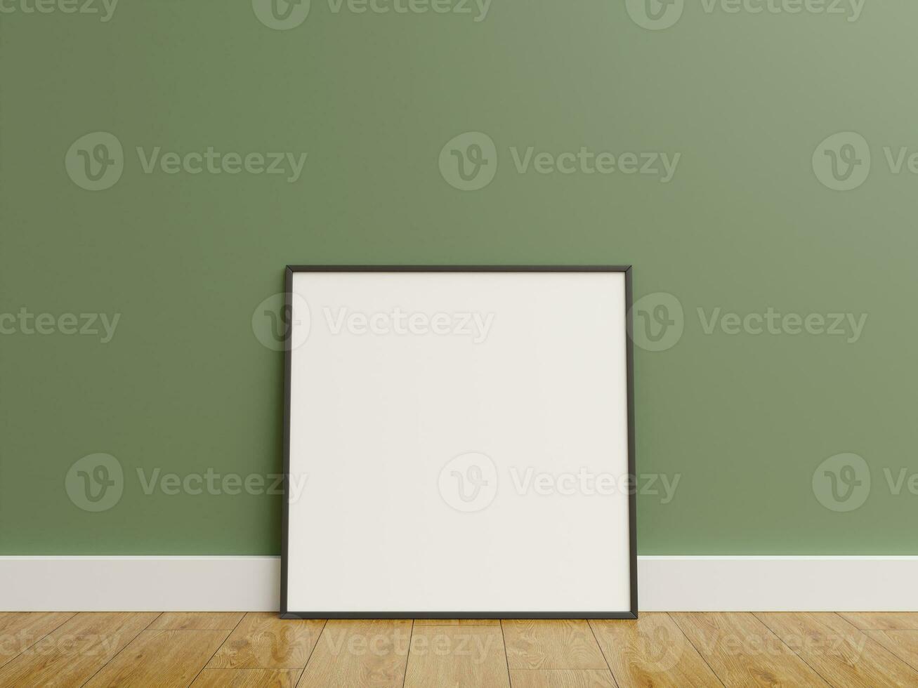 Frame mock up. frame poster on wooden floor with green wall. photo