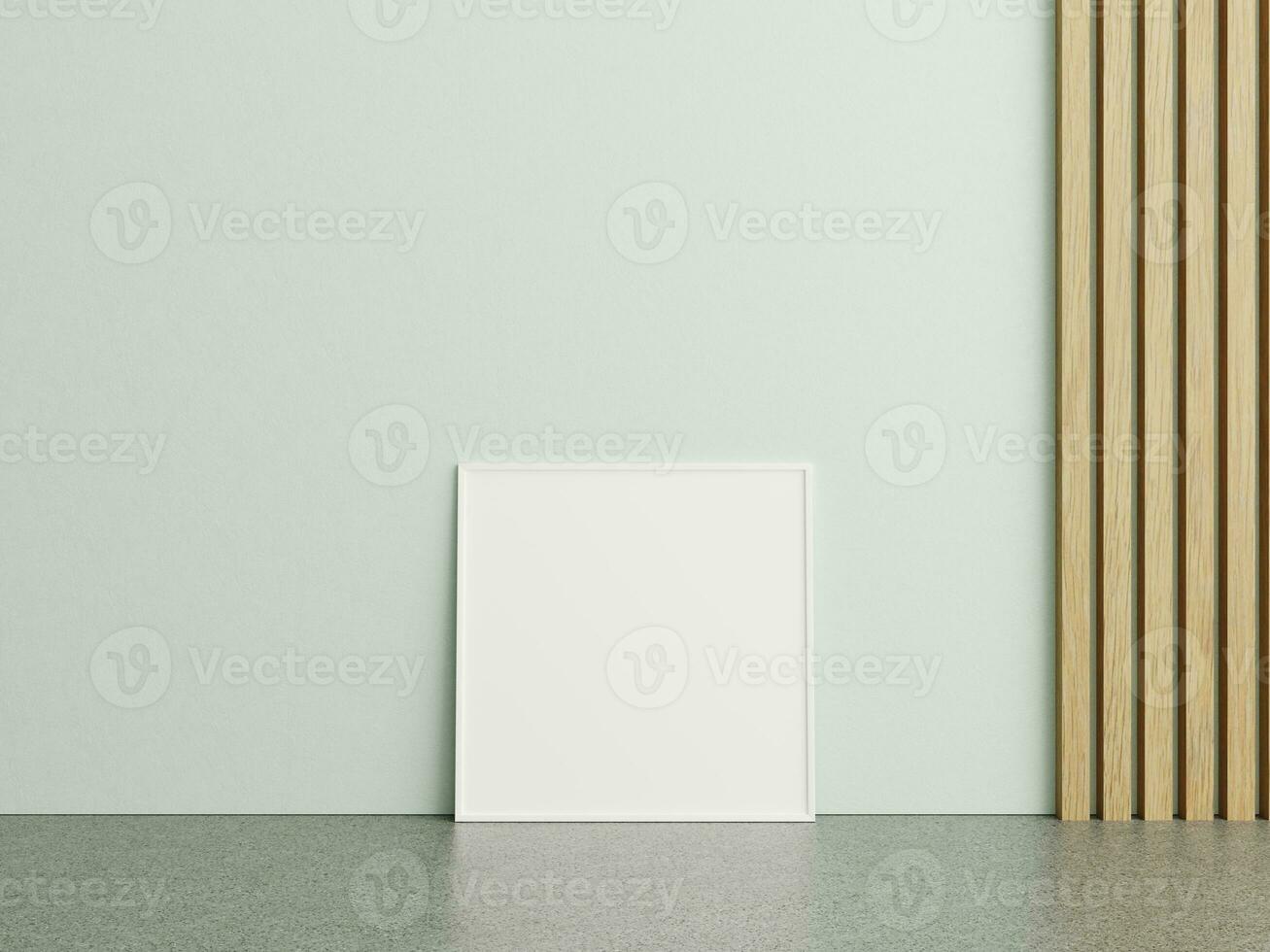 Frame mockup on marble floor with white wall photo