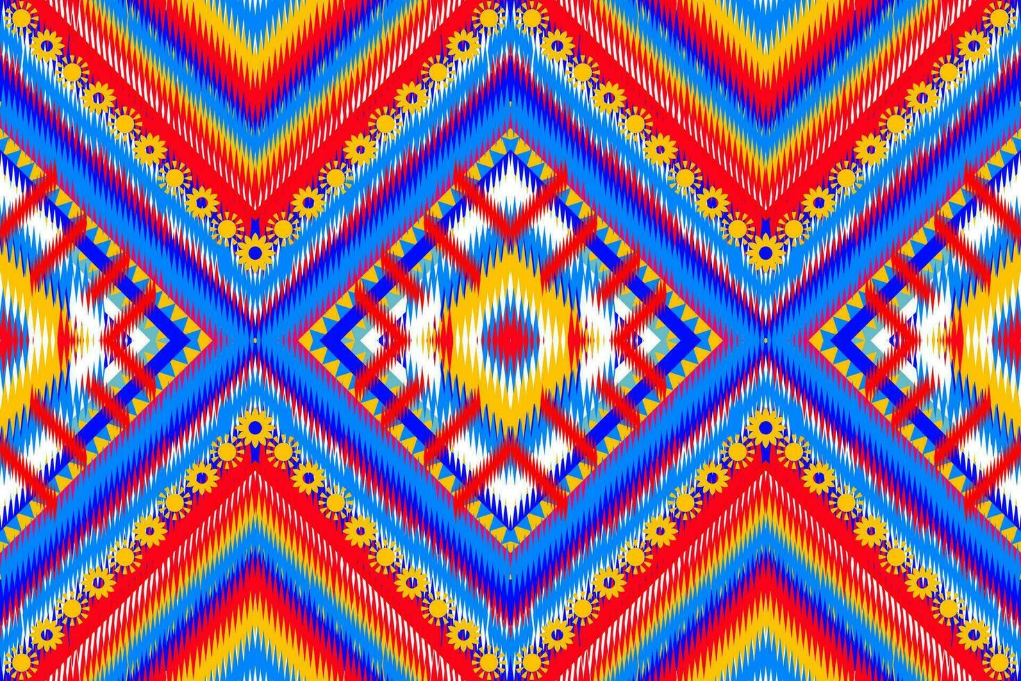Seamless design drawn tribal chevron pattern with african Aztec ethnic and tribal ornament. Vector dark and bright pink blue yellow color boho fashion illustration. Design for textile, carpet, rug