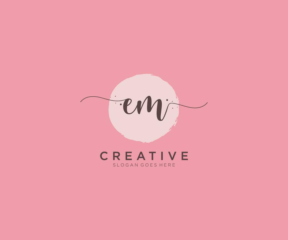 initial EM Feminine logo beauty monogram and elegant logo design, handwriting logo of initial signature, wedding, fashion, floral and botanical with creative template. vector