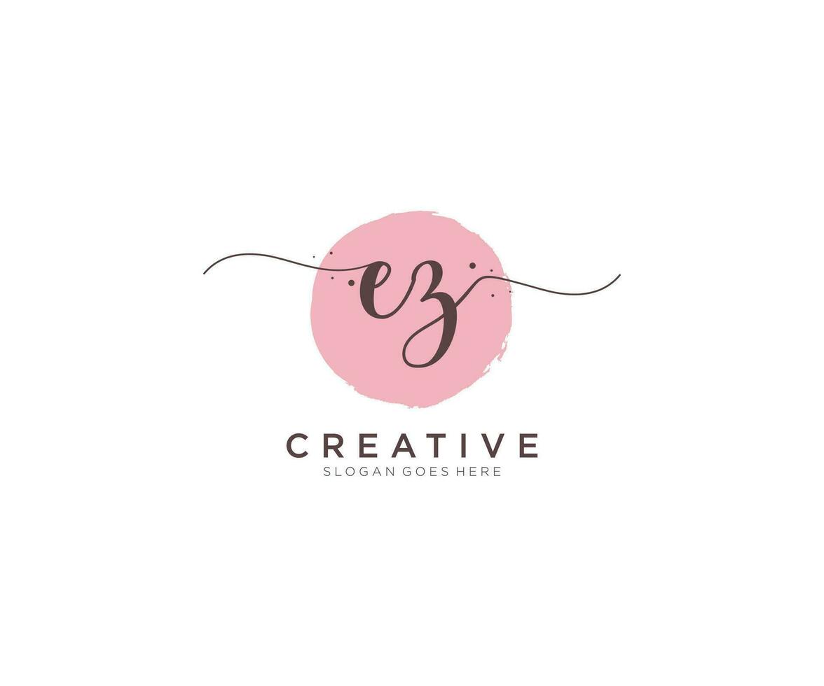 initial EZ Feminine logo beauty monogram and elegant logo design, handwriting logo of initial signature, wedding, fashion, floral and botanical with creative template. vector