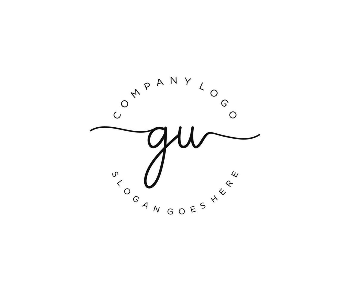 initial GU Feminine logo beauty monogram and elegant logo design, handwriting logo of initial signature, wedding, fashion, floral and botanical with creative template. vector