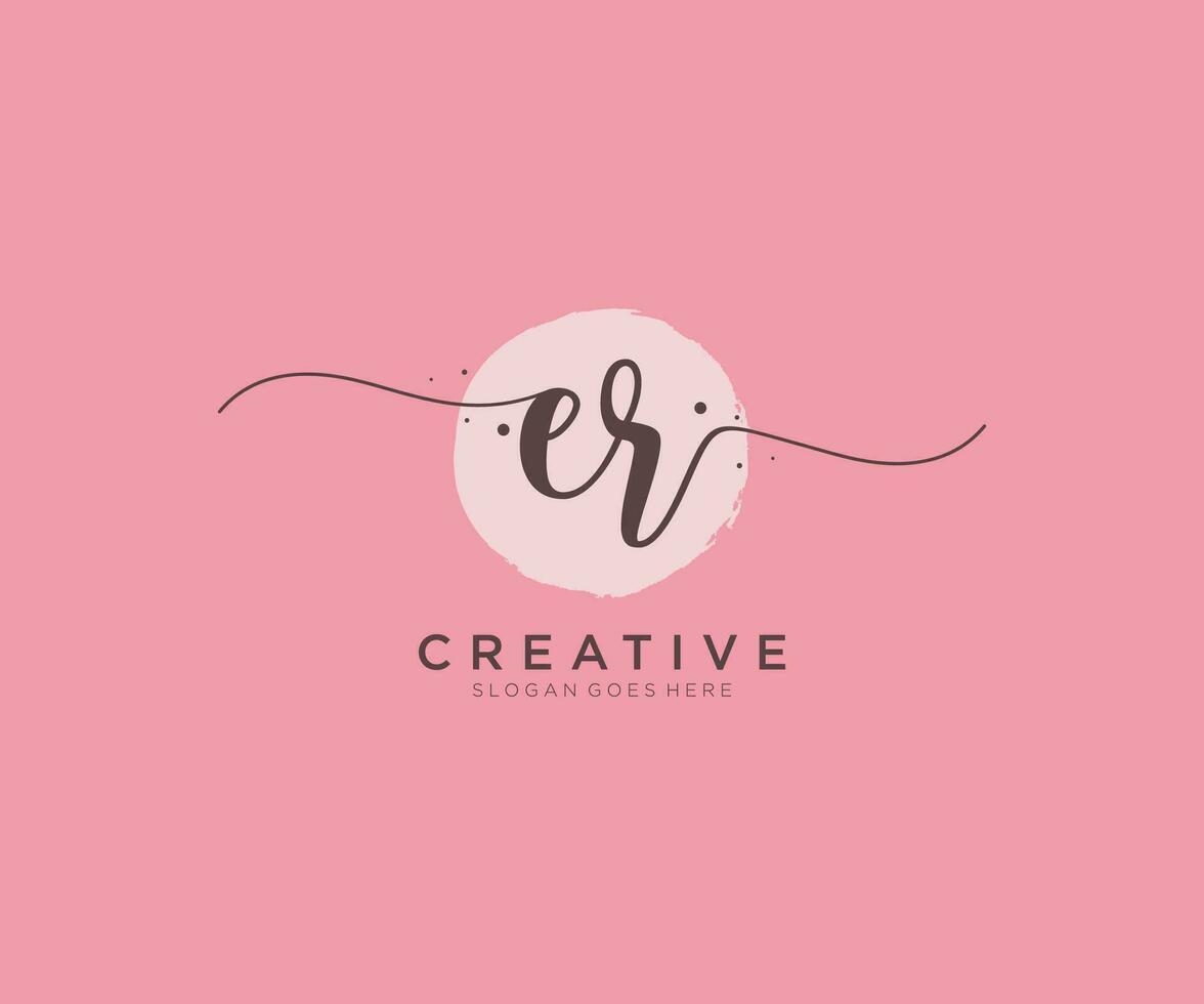 initial ER Feminine logo beauty monogram and elegant logo design, handwriting logo of initial signature, wedding, fashion, floral and botanical with creative template. vector