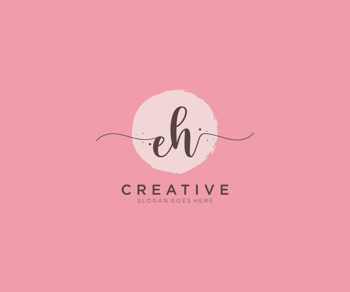 initial EH Feminine logo beauty monogram and elegant logo design, handwriting logo of initial signature, wedding, fashion, floral and botanical with creative template. vector