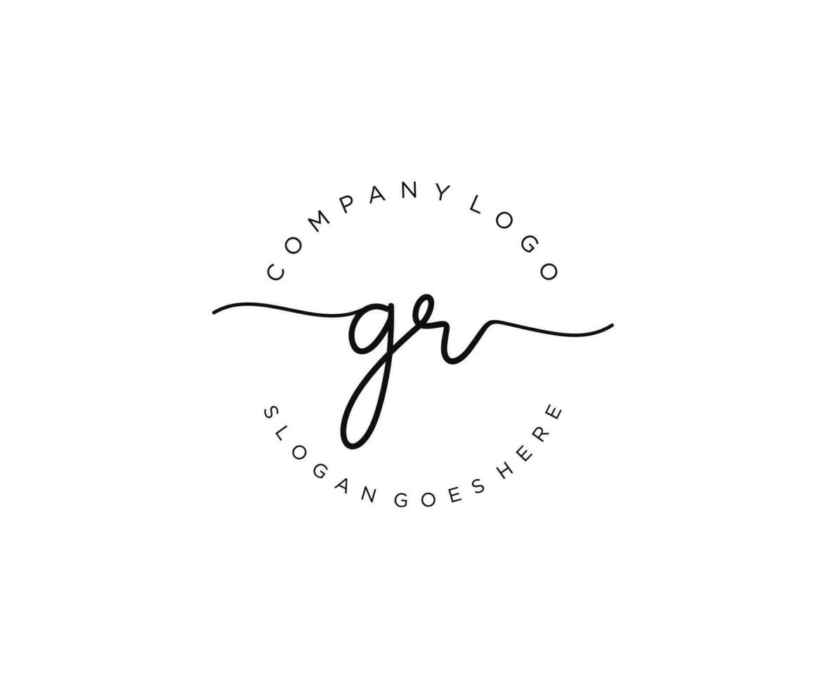 initial GR Feminine logo beauty monogram and elegant logo design, handwriting logo of initial signature, wedding, fashion, floral and botanical with creative template. vector