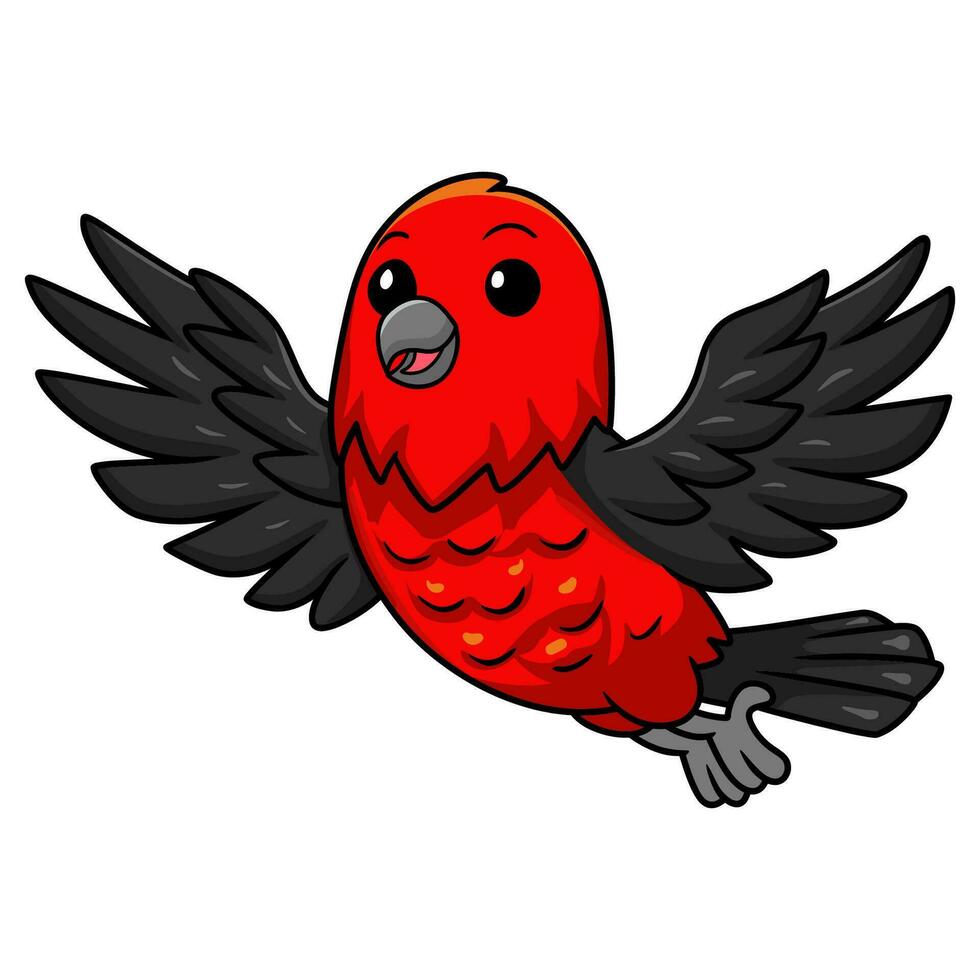 linda escarlata Tangara pájaro dibujos animados volador vector